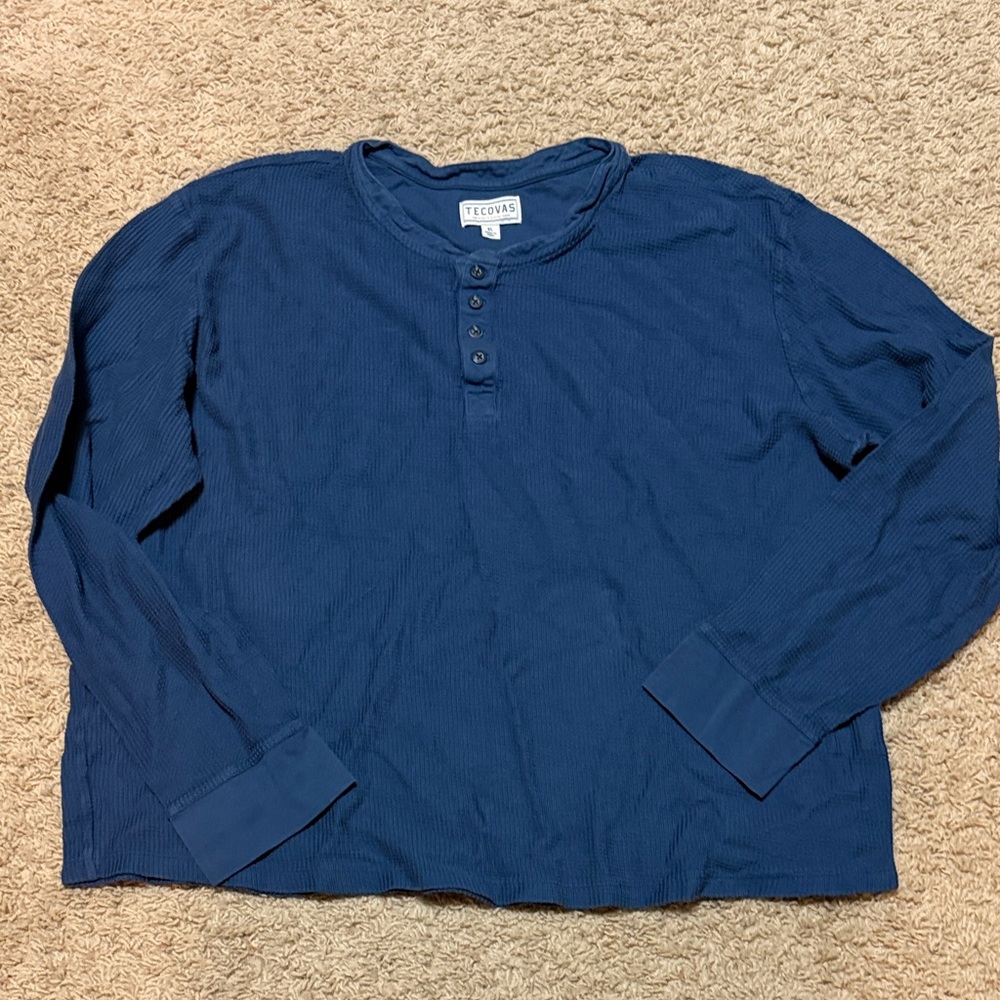 Tecovas Navy Women's Long-Sleeve Henley Top XL 100% Pima Cotton
